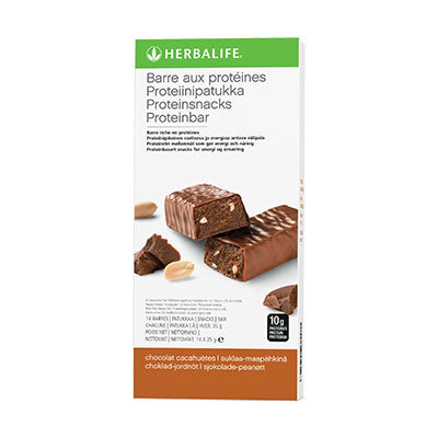 Protein bars in a box of 14 different flavors. The bar contains 10g of protein/140kcal